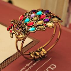 Peacock Design Antique Gold Plated Multicolor Adjustable Bracelet  artificial imitation fashion jewellery online