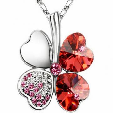 Platinum Plated Red Clover Necklace artificial imitation fashion jewellery online