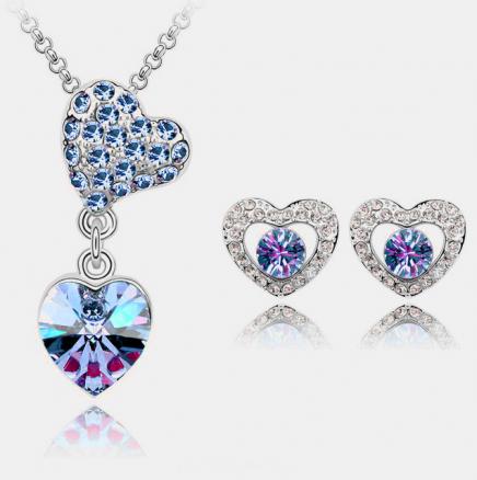  Platinum Plated Austrian Heart Crystal Jewelry Sets artificial imitation fashion jewellery online