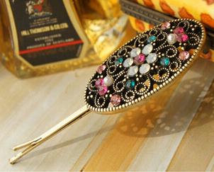 American Vintage Oval Multicolor Flower Crystal Side Pin - 1 Pc artificial imitation fashion jewellery online