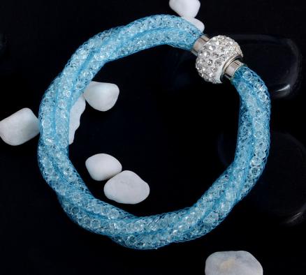 Blue  Twilight Sparkle Crystals Filled Magnetic Clasp Twisted Double Layer Bracelet artificial imitation fashion jewellery online