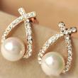 Elegant Crystal Pearl Bow knot Earrings artificial imitation fashion jewellery online