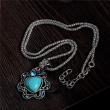 Tibetan Silver Turquoise Stone Heart Flower Necklace artificial imitation fashion jewellery online